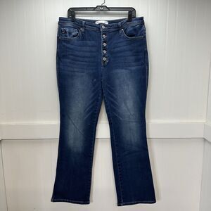 Kancan Bootcut Jeans Womens 32 High Rise Button Fly Blue Stretch Denim Dark Wash